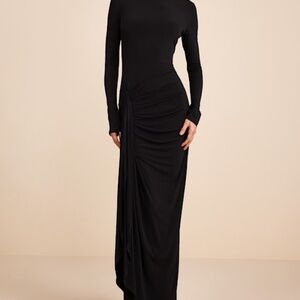 Lulus Tassana Black Jersey Knit Mock Neck Maxi Dress - Size M